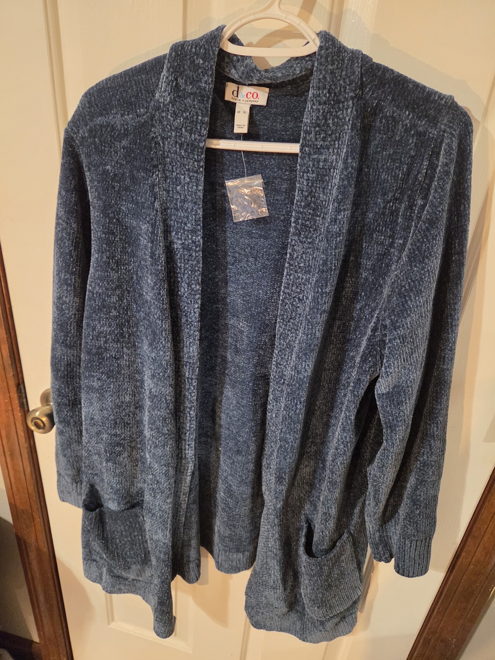 d.co Open Front Chenille Cardigan Jacket in Denim Blue